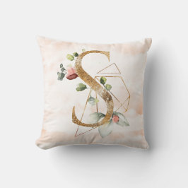 Gold Floral Monogram S Pillow Kissen
