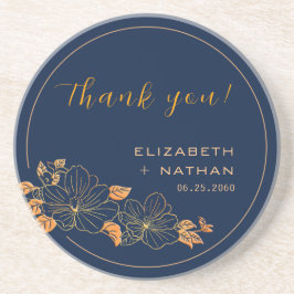 Gold Floral Navy Blue Wedding Vielen Dank für Ihr Getränkeuntersetzer