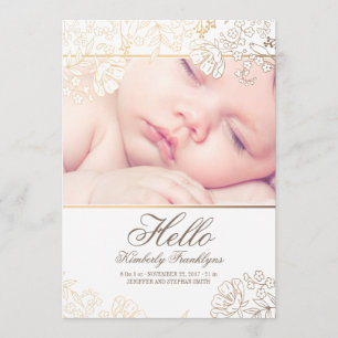 Gold Floral Nouveau-né Faire-part de naissance pho