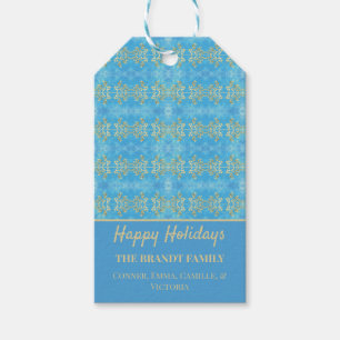 Gold Floral on Blue Geschenkanhänger