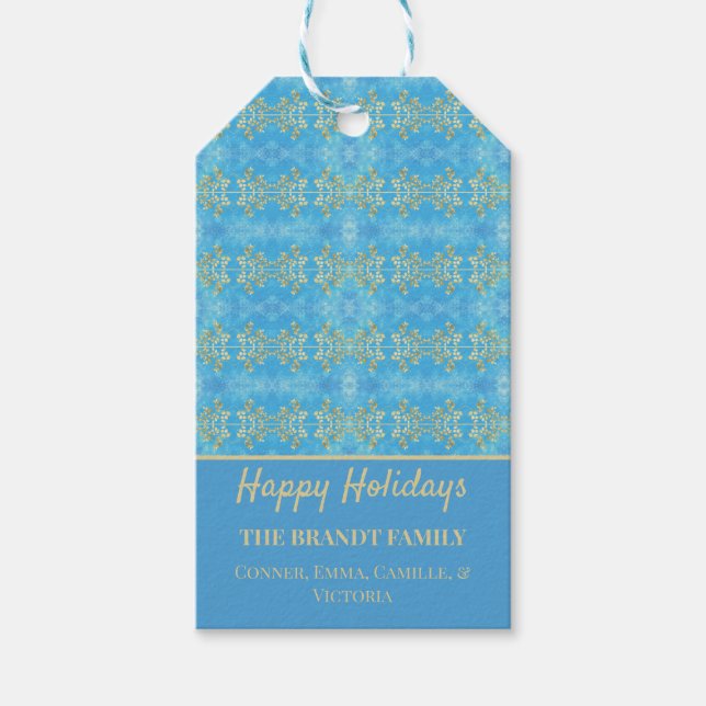 Gold Floral on Blue Geschenkanhänger (Vorderseite)