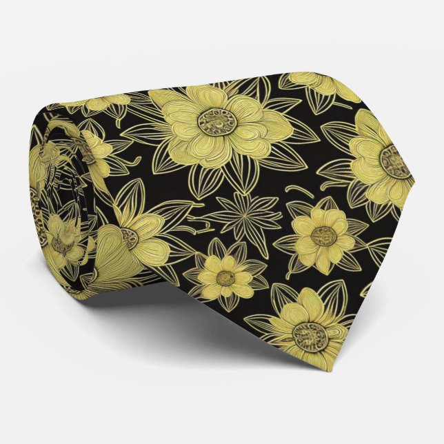 Gold Floral Pattern Neck Tie Krawatte (Gerollt)