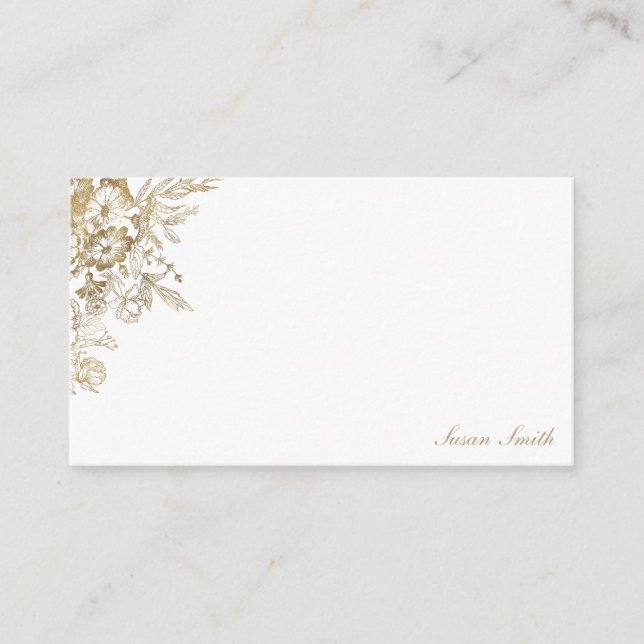 Gold Floral Personalisiert Hinweiskarte (Vorderseite)