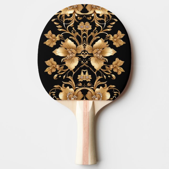 Gold Floral Ping Pong Paddle Tischtennis Schläger (Vorderseite)