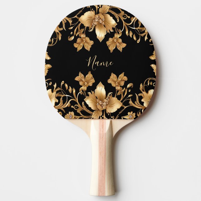 Gold Floral Ping Pong Paddle Tischtennis Schläger (Vorderseite)