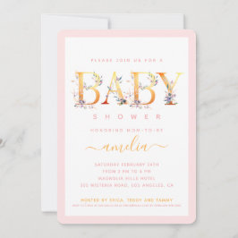 Gold Floral Pink Baby Girl Dusche einladen