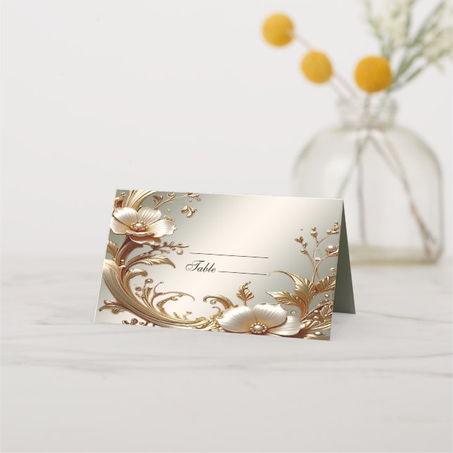 Gold Floral Place Card Platzkarte (Vorderseite)