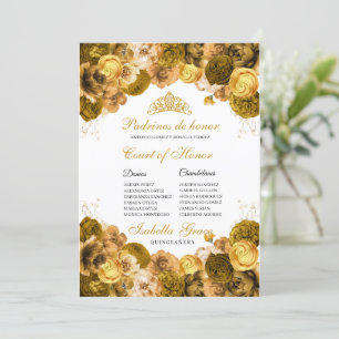 Gold Floral Quinceanera Court of Honor Einladung
