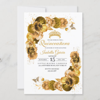 Gold Floral Quinceanera Geburtstag Einladung