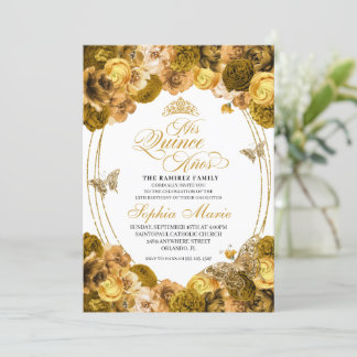 Gold Floral Quinceanera Geburtstag Einladung