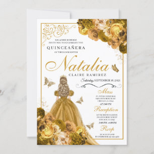 Gold Floral Quinceanera Geburtstag Einladung