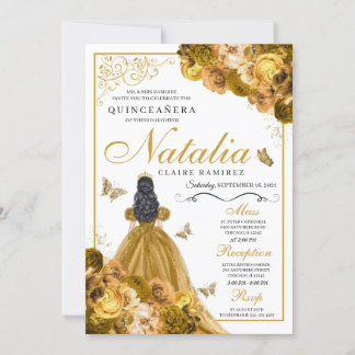 Gold Floral Quinceanera Geburtstag Einladung