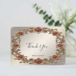 Gold Floral Rahmen mit Roten Steinen Danke Karte