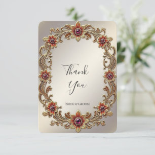 Gold Floral Rahmen mit Roten Steinen Danke Karte