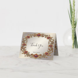Gold Floral Rahmen mit Roten Steinen Danke Karte
