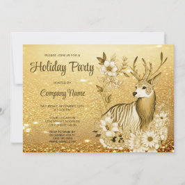 Gold Floral Reindeer Weihnachtsfeier Party Einladu Einladung
