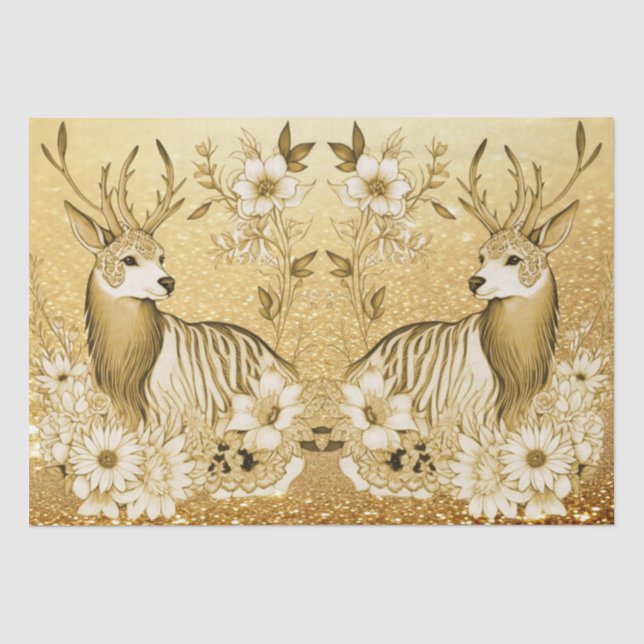 Gold Floral Rentier Holiday Tissue Paper Seidenpapier (Vorderseite)
