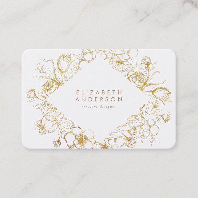 Gold Floral Rose Bouquet Business Card Visitenkarte (Vorderseite)
