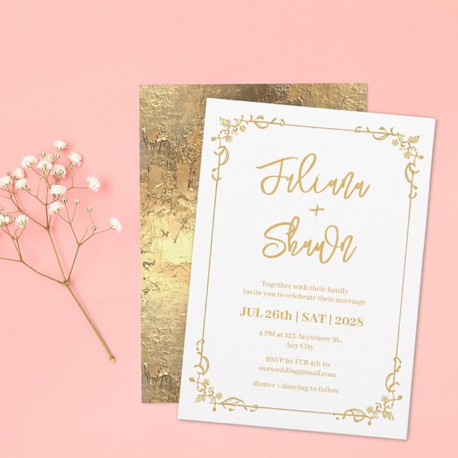 Gold Floral Simple Wedding Einladung (Von Creator hochgeladen)