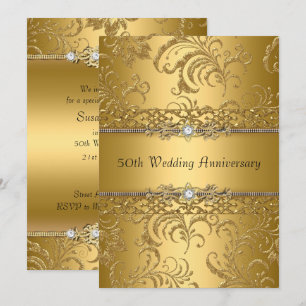 Gold Floral Swirl 50e Mariage Invitation de l'anni