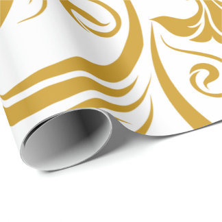 gold floral & swirl designs on a white background  geschenkpapier