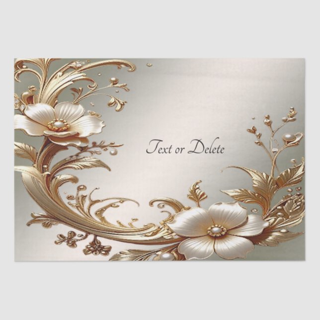 Gold Floral Tissue Paper Seidenpapier (Vorderseite)