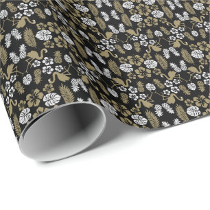 Gold Floral Tropical Gemustert Geschenkpapier