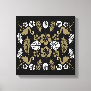 Gold Floral Tropical Gemustert Leinwanddruck