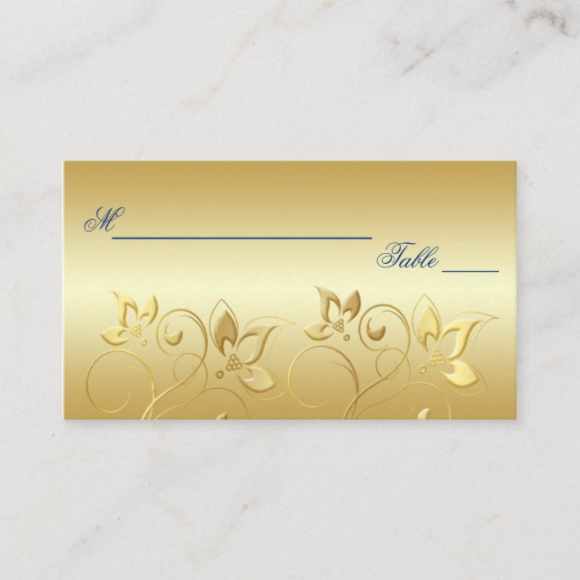 Gold Floral und Royal Blue Placecards Platzkarte (Vorderseite)