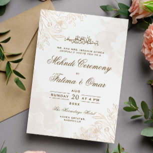 Gold Floral Verlasse islamische Mehndi-Zeremonie Einladung