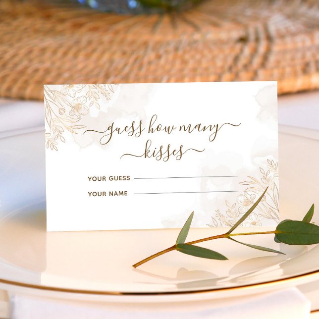 Gold Floral Verlasse wie viele Kisses Bridal Spiel Begleitkarte (Von Creator hochgeladen)