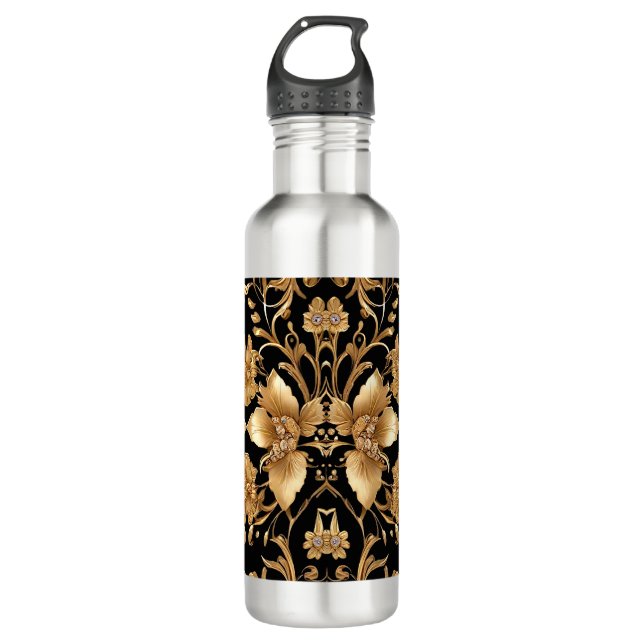 Gold Floral Water Flasche Edelstahlflasche (Vorderseite)