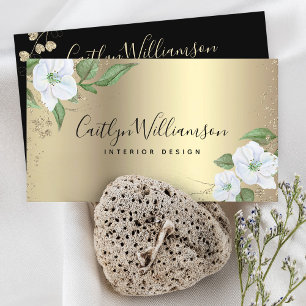 Gold Floral Watercolor Stilvolle Schwarze Schrift  Visitenkarte