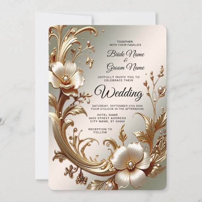 Gold Floral Wedding Invitation (Devant)