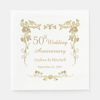Gold Floral Wirbel 50. Hochzeitstag Serviette