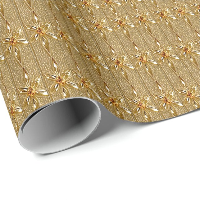 Gold Floral Wrapping Paper Geschenkpapier (Rolleneckpunkt)