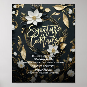 Gold Floral Wreath Wedding Signature Drink Menü Poster