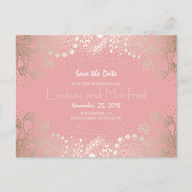Gold Floral - Wunderland Garten Save the Date Ankündigungspostkarte (Vorderseite)