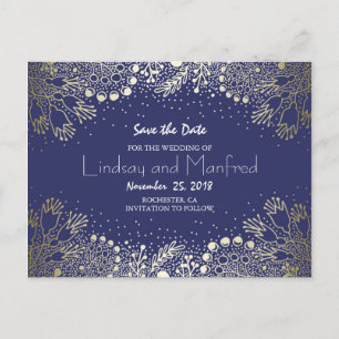 Gold Floral - Wunderland Garten Save the Date Ankündigungspostkarte