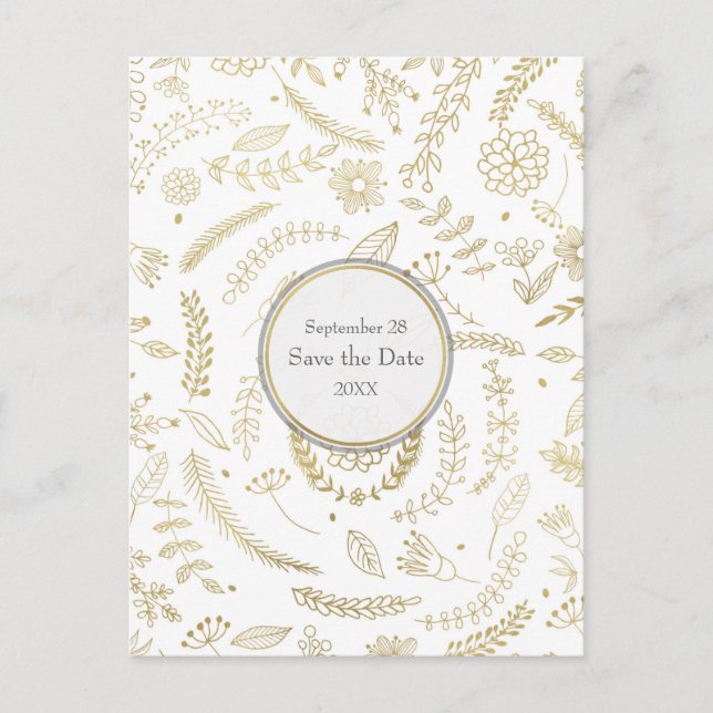 Gold florale Blätter Rustikale Hochzeiten speicher Ankündigungspostkarte (Vorderseite)