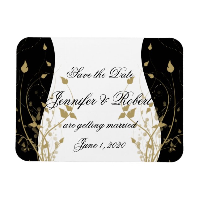 Gold florale kurvige Hochzeit Sichern Sie das Datu Magnet (Horizontal)