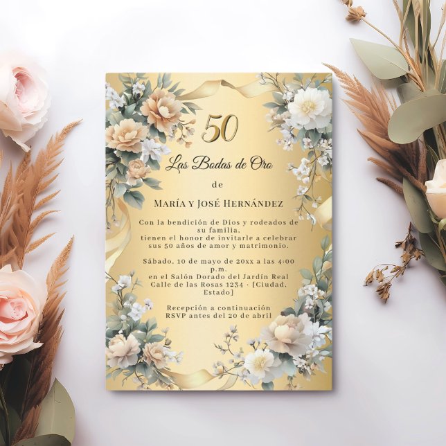 Gold Florals Invitación Bodas de Oro Einladung (Von Creator hochgeladen)