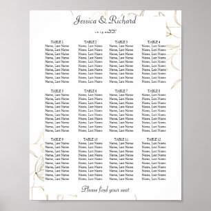Gold Flower 12 Tables Seating Chart Poster Sign
