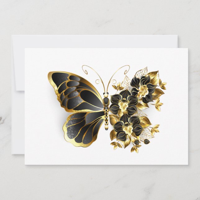 Gold Flower Butterfly with Black Orchid Ankündigung (Vorderseite)