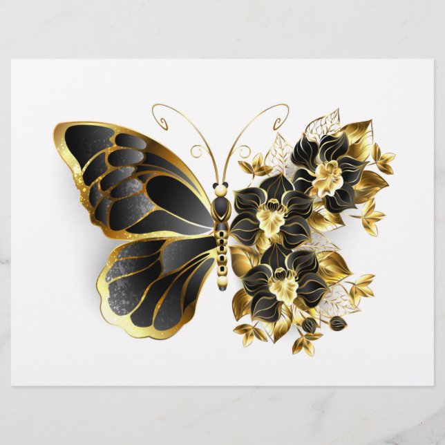 Gold Flower Butterfly with Black Orchid Briefbogen (Vorderseite)