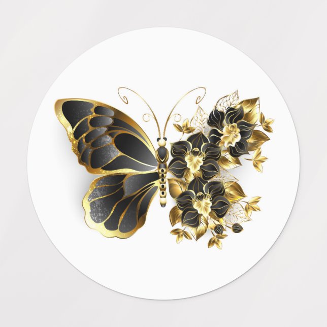 Gold Flower Butterfly with Black Orchid Etiketten (Design 1)