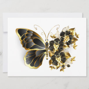 Gold Flower Butterfly with Black Orchid Karte