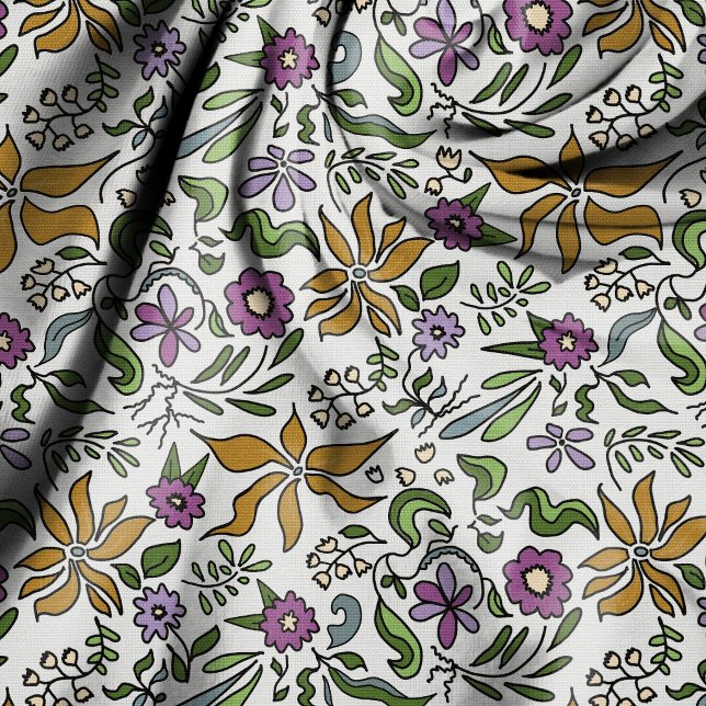 Gold Flowers Hand-drawn Botanical Design  Stoff (Von Creator hochgeladen)