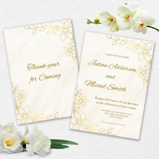 Gold Flowery Wedding invitation