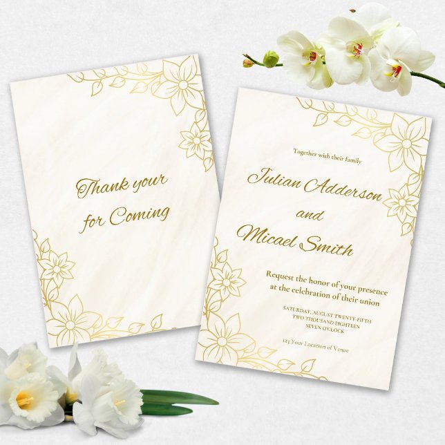 Gold Flowery Wedding invitation (Créateur téléchargé)